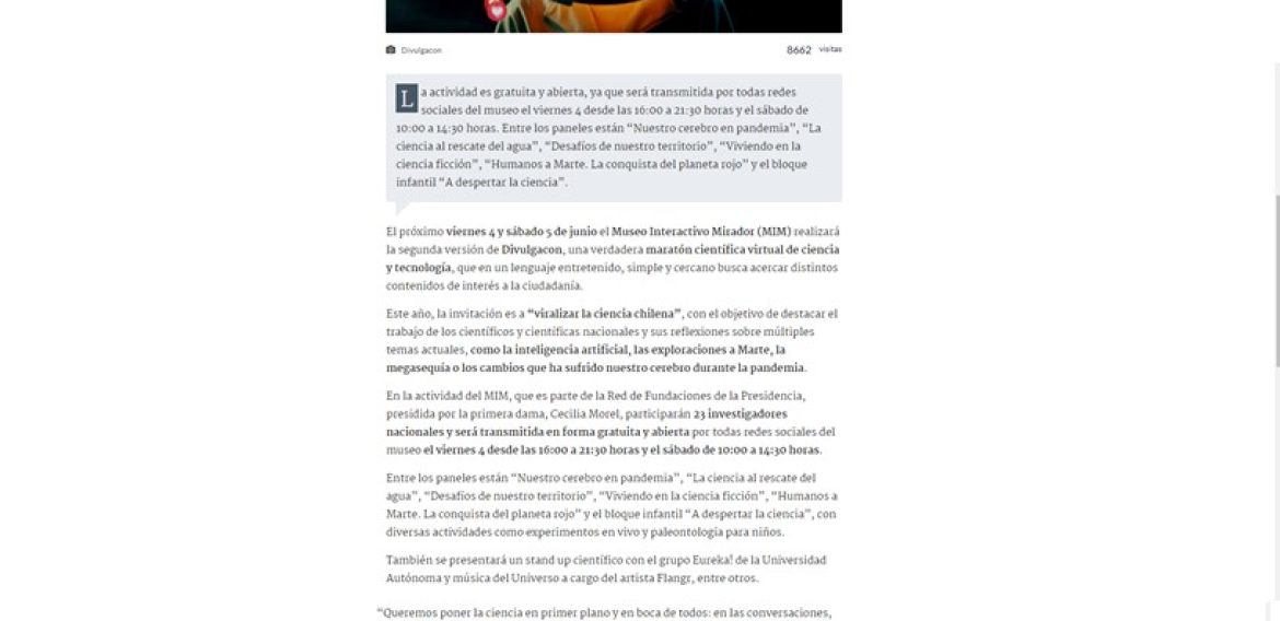 MIM realizará Divulgacon este viernes y sábado: mega evento online gratuito de ciencia y tecnología