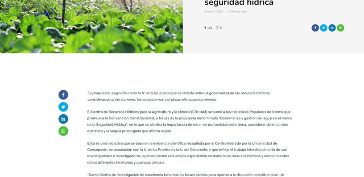 CRHIAM presentó iniciativa popular sobre gestión de agua y seguridad hídrica