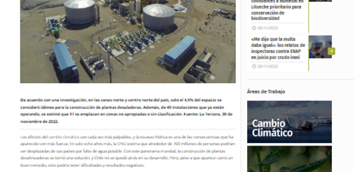 Estudio revela que espacio disponible para desalinizadoras no alcanza las expectativas de la industria