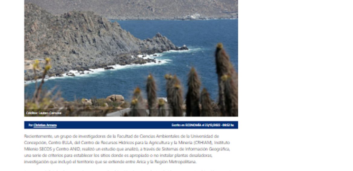 Estudio posiciona a Coquimbo como la región más óptima para instalar desaladoras